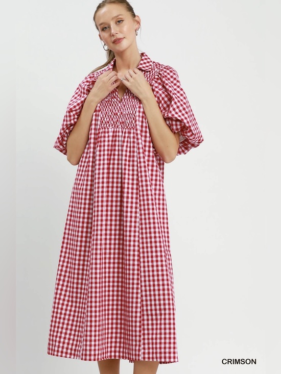 Umgee Dresses & Skirts - Umgee Puff Sleeve Plaid Midi Dress